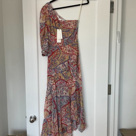 Veronica Beard Kimber Silk Midi-length Dress Multi-color One Shoulder Drapey - Picture 7 of 12